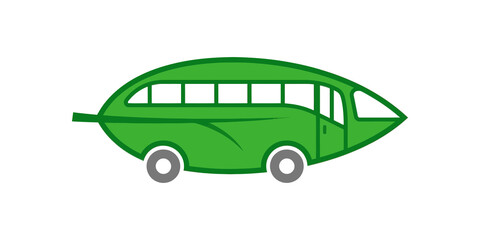 Eco bus green leaf vehicle sustainable public transport concept illustration. ©  图像