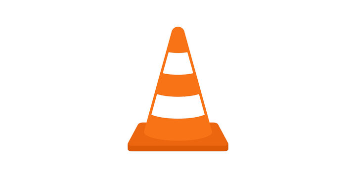 Orange striped traffic cone for road safety and construction zone control.
