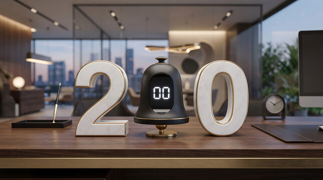 Minimalist modern clock showing time with large white numbers on wooden surface
