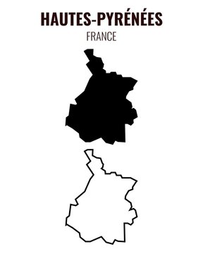 Hautes-Pyrenees map vector illustration set, French department silhouette and outline map