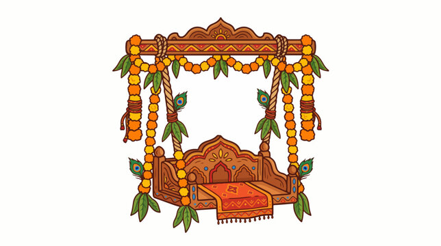 Krishna Janmashtami Wooden Swing Jhula Vector Illustration