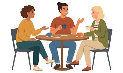 Fototapeta premium Three Friends Enjoying Coffee and Conversation Together at a Cafe Table