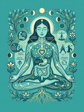 Woman meditating with somatic awareness mind body connection illustration