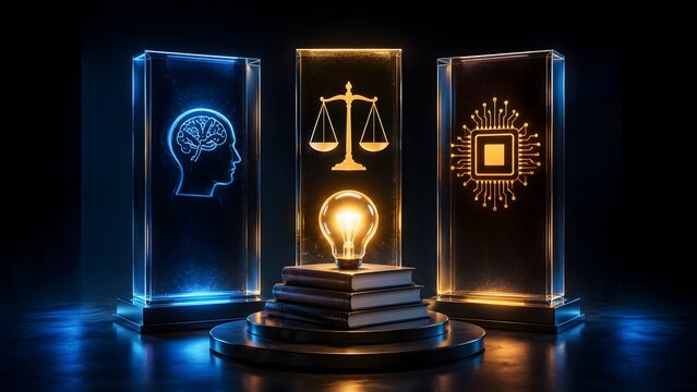 The convergence of artificial intelligence, ethical principles, legal frameworks, and human innovation in a digital and technological era.