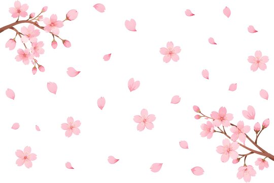 Minimalist vector artwork of falling pink cherry blossom petals background