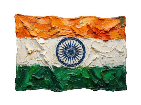 Indian flag made with thick oil paint texture isolated on transparent background