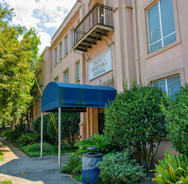 New Orleans, LA, USA - August 4, 2026: Rear entrance to Trinity Episcopal School in the Garden District