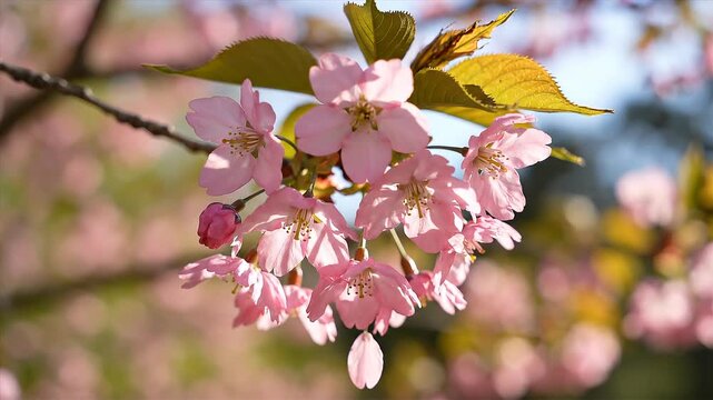High quality upscaled video still of vibrant pink cherry blossoms on a tree branch during a bright spring afternoon