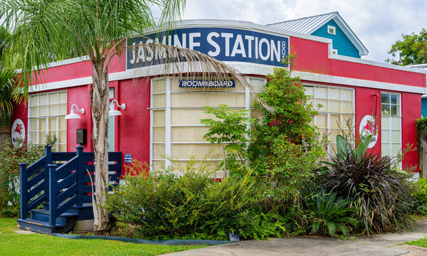 New Orleans, LA, USA - August 9, 2026: Jasmine Station, a vacation rental house, in historic Algiers Point on the west bank of New Orleans