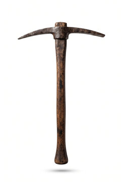 Vintage pickaxe with wooden handle and metal head isolated on white background