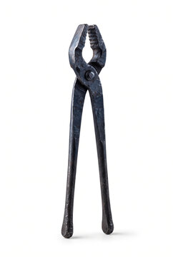 Black metal pliers with textured grip, isolated on white background for tool display