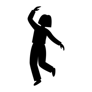 Woman silhouette dancing and jumping up black element