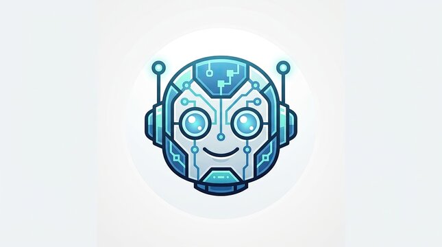Pixel art robot head icon, cute blue mechanical character for gaming or tech branding.