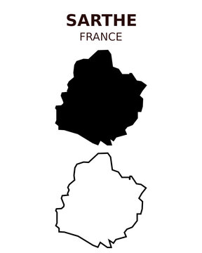 Sarthe map vector illustration set, French department silhouette and outline map