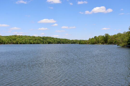 The beautiful lake in the countryside on a sunny day.