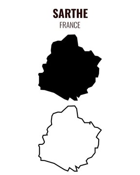 Sarthe map vector illustration set, French department silhouette and outline map