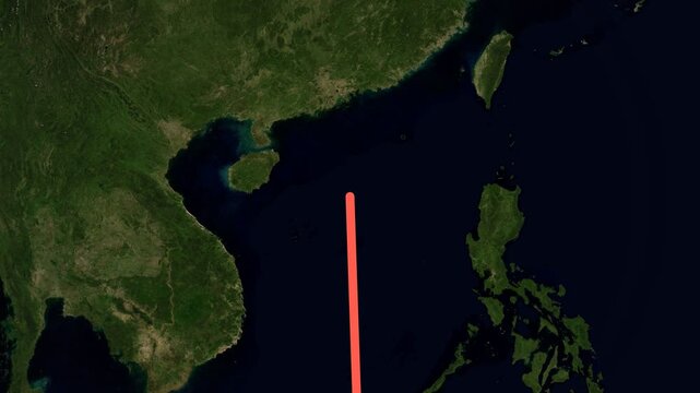 Landscape animated map route from Bali to Hong Kong