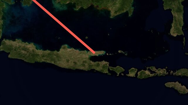 Landscape animated map route from Kuala Lumpur to Bali
