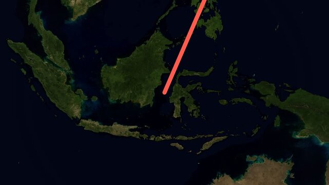 Landscape animated map route from Kyoto to Bali