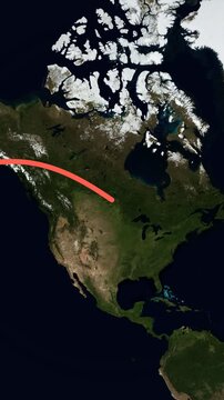 Vertical animated map route from Bali to New York City