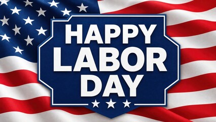Naklejka premium Happy labor day sign with american flag background