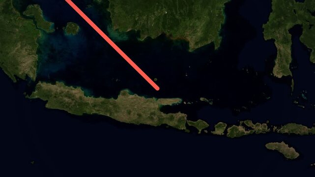 Landscape animated map route from Phuket to Bali
