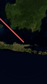 Vertical animated map route from Phuket to Bali
