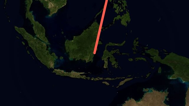 Landscape animated map route from Seoul to Bali