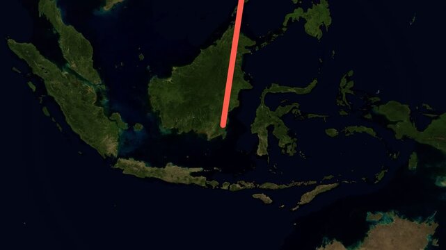 Landscape animated map route from Shanghai to Bali