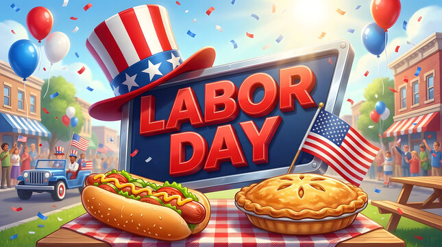 Labor day celebration with american flag hat food and festive background