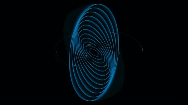 Rotating blue glowing rings forming a hypnotic circular vortex in this abstract digital motion footage