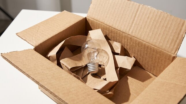 Close detail of a small light bulb lost in oversized packaging