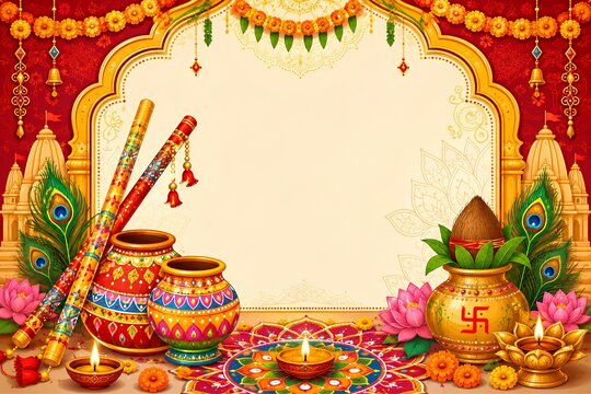 Indian festive frame design with decorative elements - ai generative