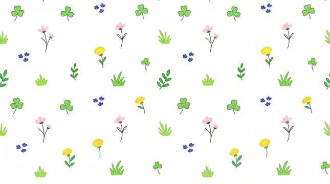 Colorful Confetti and Balloon Seamless Pattern with Floral Flowers, Butterflies, Hearts and Spring Garden Elements Vector Illustration