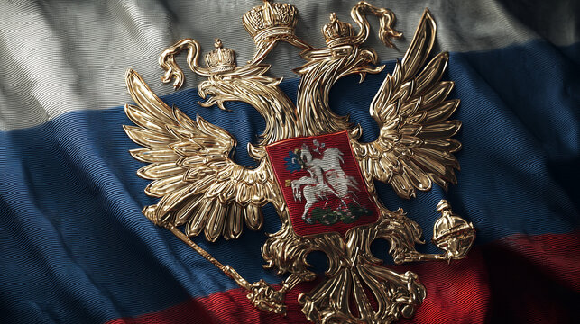 russian flag with double headed eagle waving
