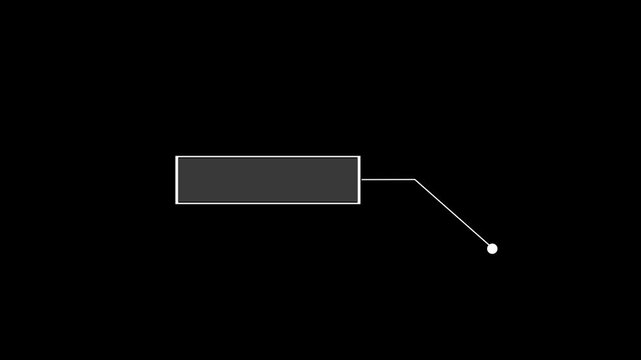 Shape animation of appearance of Hud call out interface element on black background. Text frame near dot.Hud call out rectangle text box animation.