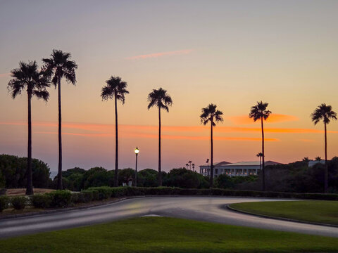sunset on La Barrosa beach in Sancti Petri, Cadiz, Spain