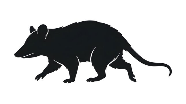 Silhouette of a walking opossum isolated on white background