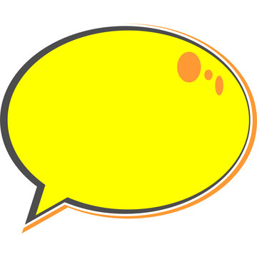 Bright yellow comic speech bubble with black outline and orange shadow, ideal for dialogue or text in graphic designs.