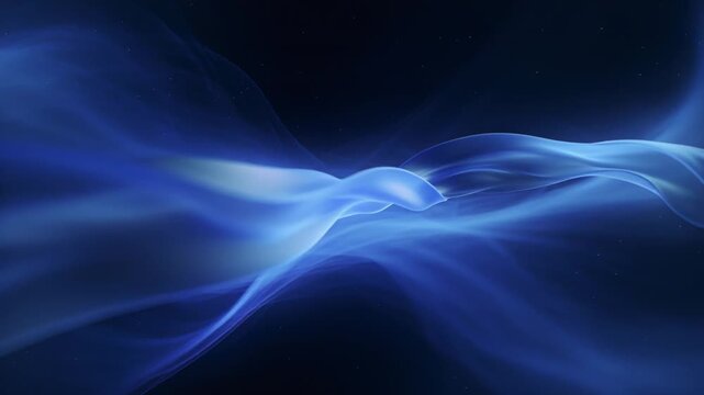 Starting sheer blue ribbon folding and stretching in dark studio, revealing depth and wisps