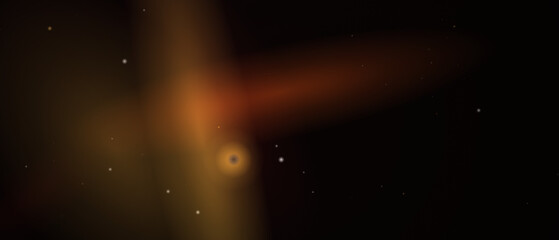 A dramatic cosmic view features a glowing nebula with distant twinkling stars and warm blurred light formations across the vastness of space © MdMaynul