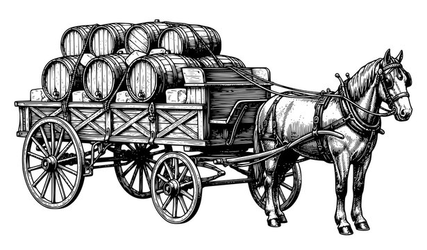 Antique Iced Beer Barrel Cooling Wagon Industrial Transport Vector Illustration