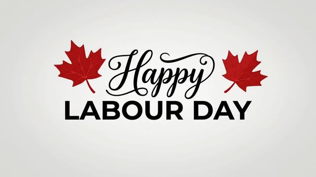 Happy Labour Day Greeting with Red Maple Leaves on White Background