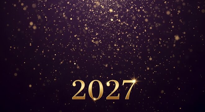 2027 gold numbers on black sparkle starry background with background, typography