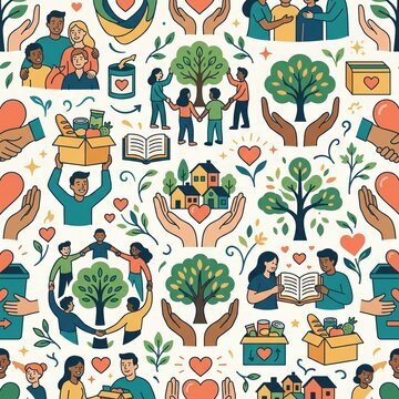 Charity and community help seamless pattern background vector illustration