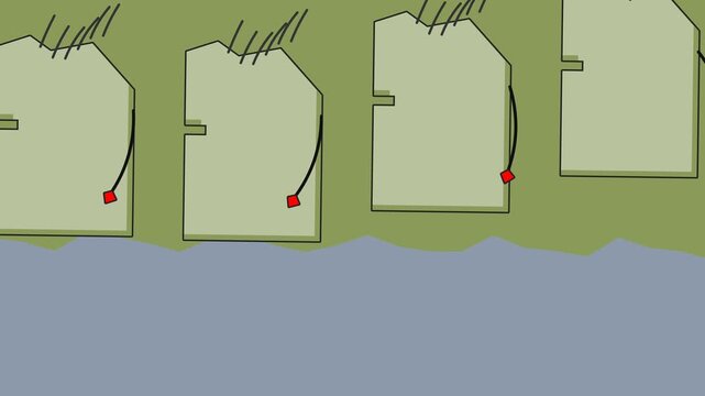 Animated explainer showing concepts of logistics transportation global strategy crisis refugee camp humanitarian aid and reaching a peace agreement with a white flag