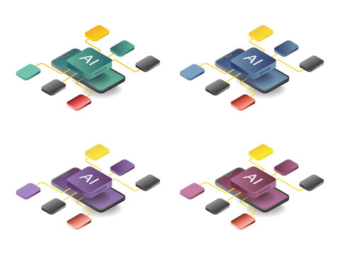 Colorful AI chipsets for tech and innovation projects on transparent background