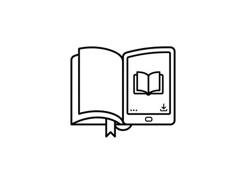 Open book and digital tablet reading icon.