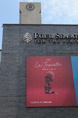 Fototapeta premium event banner outside Four Seasons Centre for the Performing Arts, a performing arts theatre, located at 145 Queen St W, Toronto (Sheraton Centre hotel)