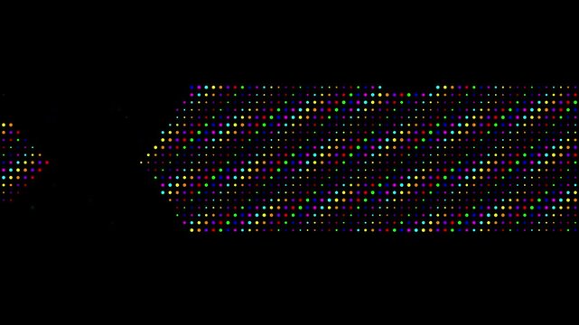 Abstract colorful dot matrix animation, glowing digital pixel pattern on black background
